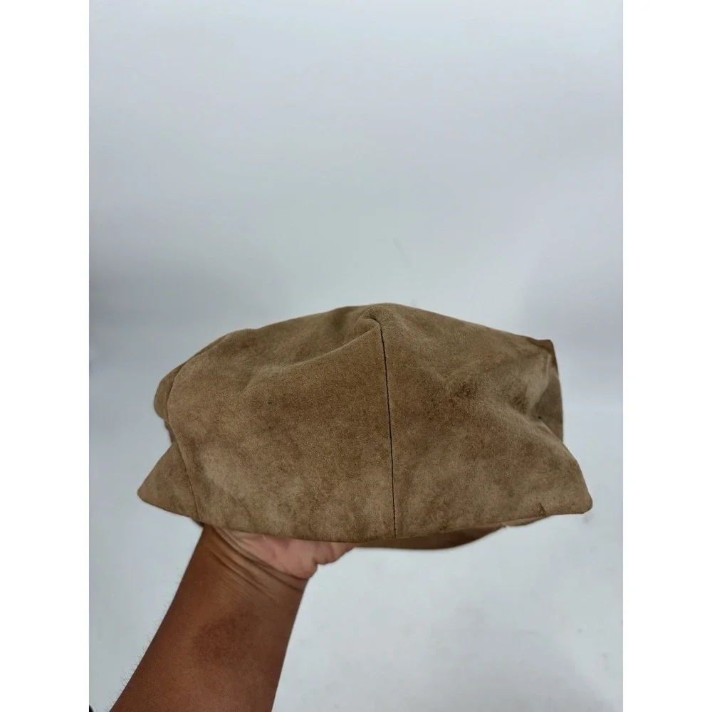 Vintage L.L. Bean Leather Newsboy Hat Cap Union Made USA Cabbie sz Large Tan